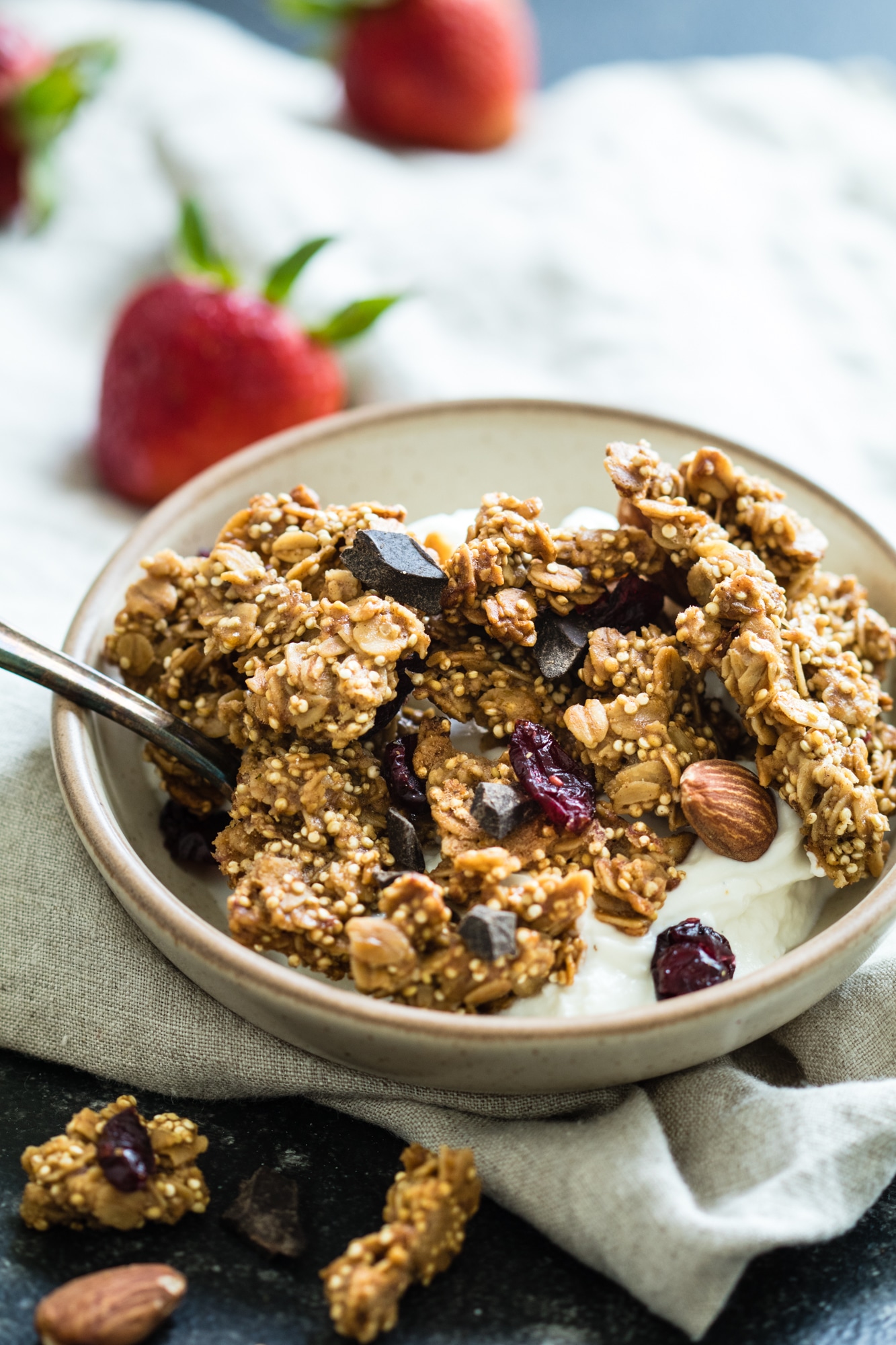 Dark Chocolate Quinoa Granola - High protein and low sugar! Kroll's Korner