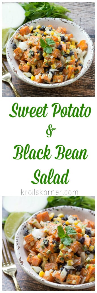 Sweet Potato and Black Bean Salad is perfect for Meatless Monday or, any day of the week to be honest! Simple, easy, and nutritious - what else could you ask for? |Krollskorner.com