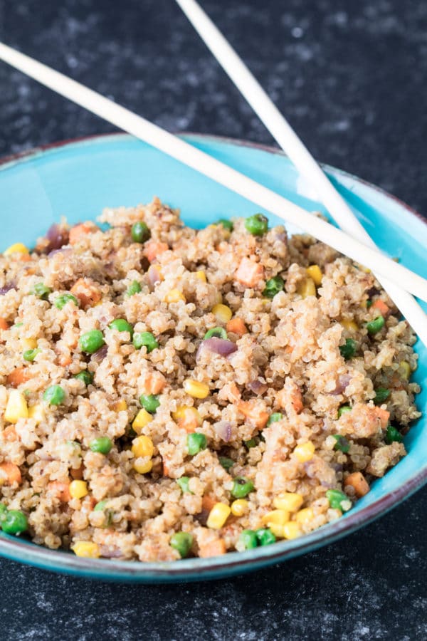 Quinoa Fried Rice is a fun alternative to the typical fried rice and will give you a boost of protein and fiber! Krollskorner.com