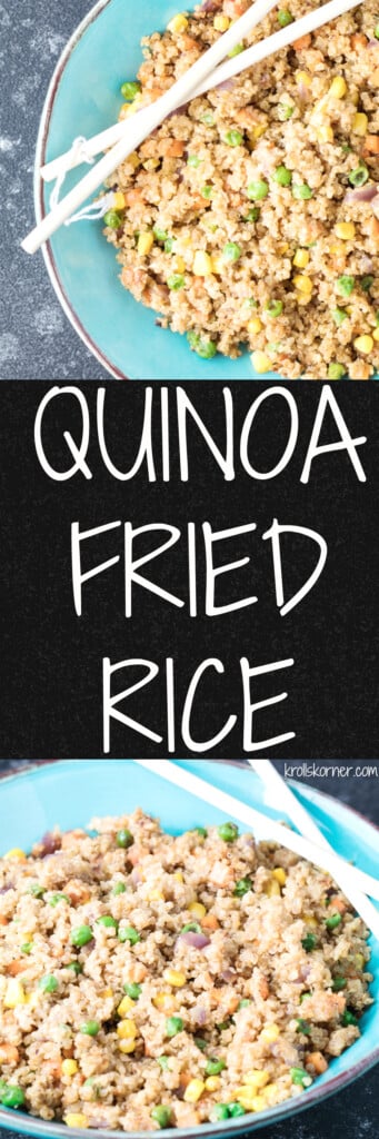Quinoa Fried Rice is a fun alternative to the typical fried rice and will give you a boost of protein and fiber! Krollskorner.com