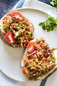 30 min meal with less than 10 ingredients - Sloppy Joe Baked Potato for the win! krollskorner.com #krollskorner #easy #yum #easydinner #weeknightmeal