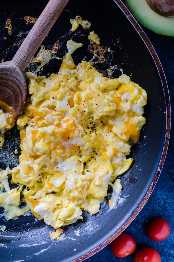 Scrambled eggs in a pan 