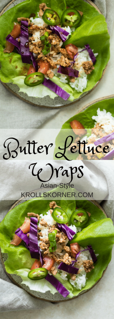 butter leaf lettuce filled with white rice and ground turkey