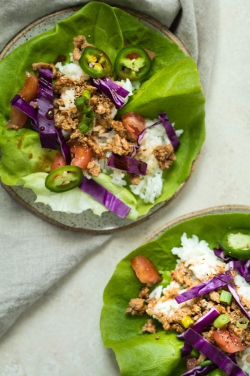 Asian Style Butter Lettuce Wraps are a great low carb weeknight dinner and full of flavor! Less than an hour to make too! Krollskorner.com