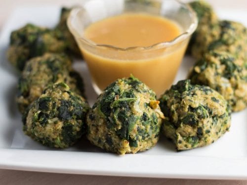 Spinach Balls With Mustard Dipping Sauce Kroll S Korner