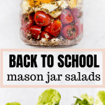 tortellini, butter lettuce and salads fixin's in a mason jar