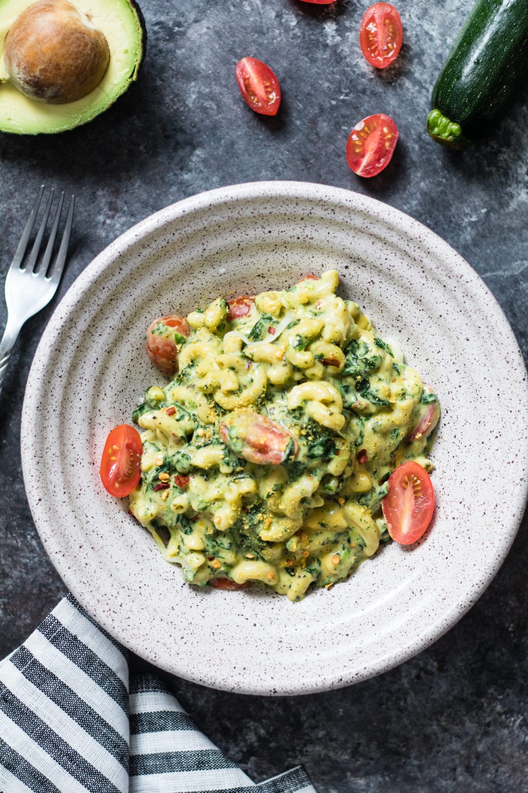 Green macaroni and cheese made with zucchini and avocado...kid-friendly...and adults are welcomed too! krollskorner.com