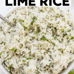 Better than Chipotle's Cilantro Lime Rice. It's so easy to make and pairs perfectly with Mexican and Asian food and is great in burritos! #cilantrorice #easyrice #chipotlerice #jasminerice