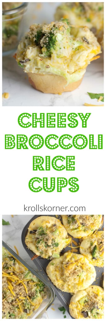 Need an easy and healthy weeknight dinner? These cheesy broccoli rice cups will do the trick! Going low carb? Ditch the biscuit & eat as a casserole! Krollskorner.com