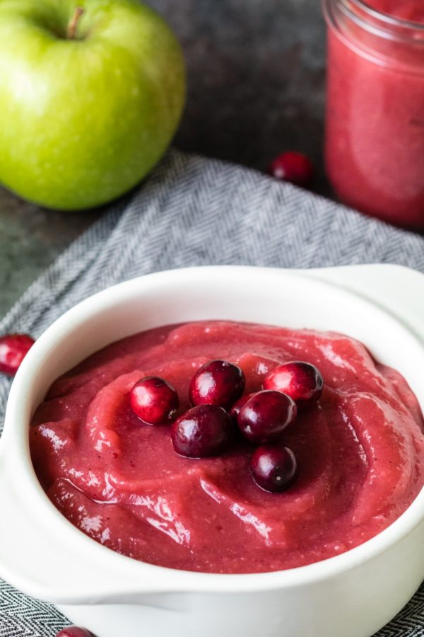 cranberry applesauce in a white dish