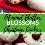 almond butter blossom cookies freshly baked on a red plate