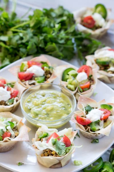 Vegetarian Lentil Won Ton Tacos are a perfect way to include plant based proteins into your diet - these lentil tacos are a perfect party appetizer or turn it into a meal with a side of grilled veggies! | Krollskorner.com