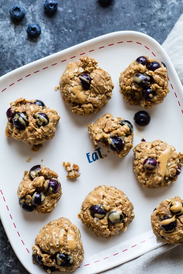 blueberry peanut butter cookies on a white plate