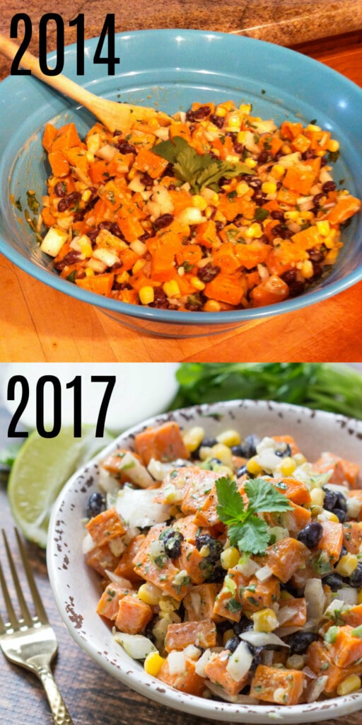 comparison photography photos of sweet potato salad