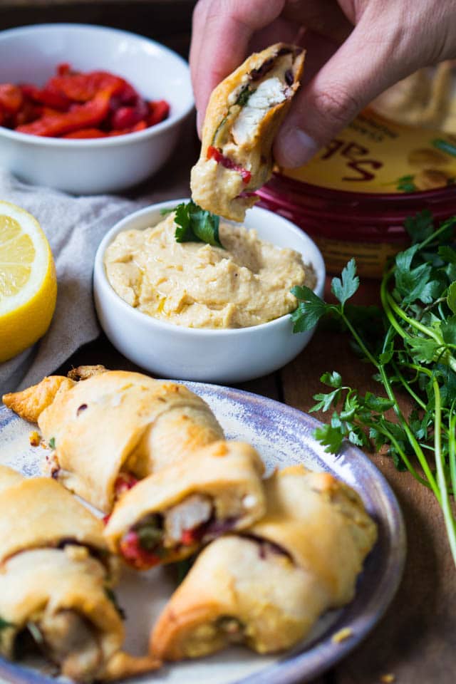 #AD Celebrate National Hummus Day May 13th with this easy Crescent Wrapped Mediterranean Chicken appetizer! #Sponsored