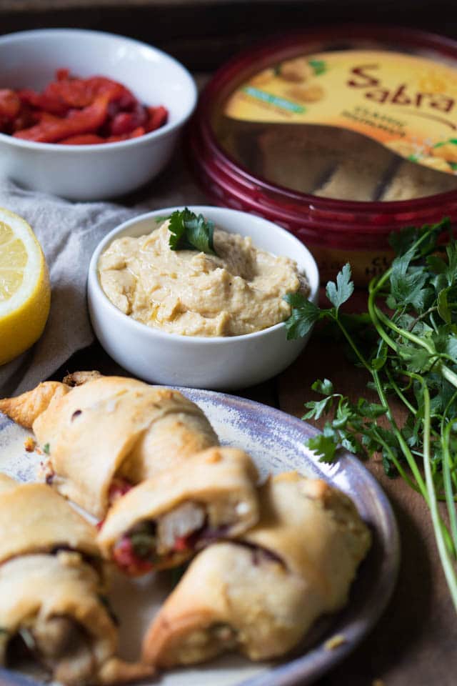 #AD Celebrate National Hummus Day May 13th with this easy Crescent Wrapped Mediterranean Chicken appetizer! #Sponsored