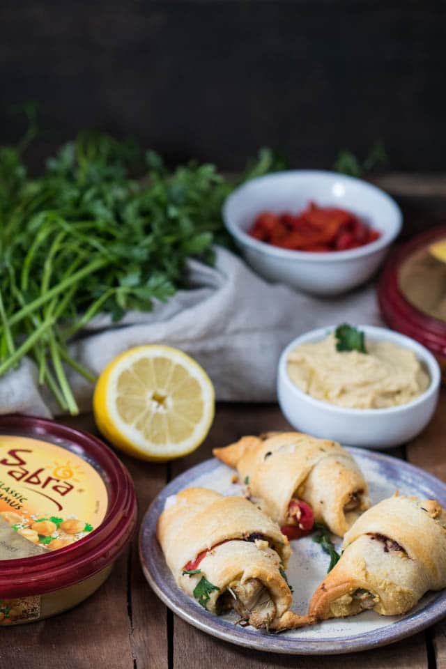 #AD Celebrate National Hummus Day May 13th with this easy Crescent Wrapped Mediterranean Chicken appetizer! #Sponsored