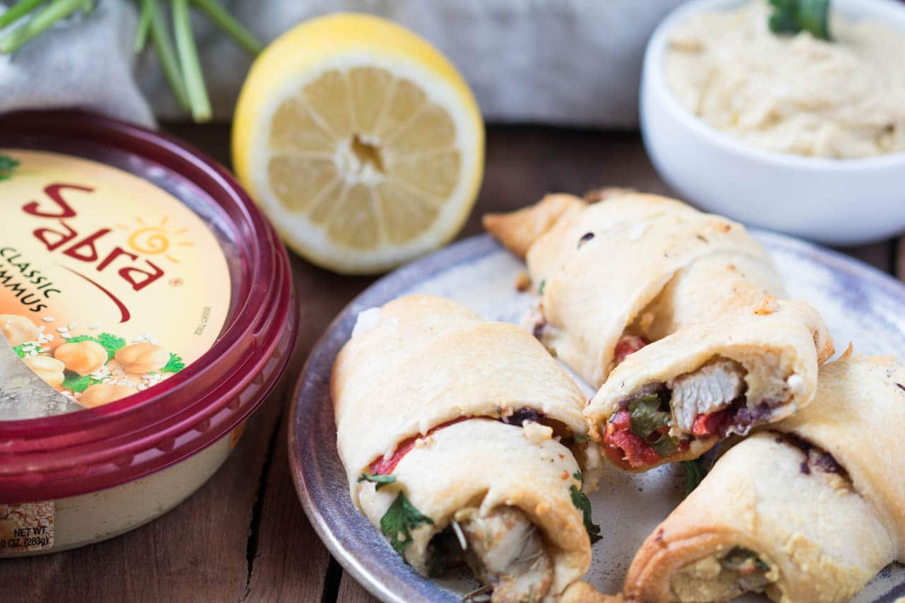 #AD Celebrate National Hummus Day May 13th with this easy Crescent Wrapped Mediterranean Chicken appetizer! #Sponsored