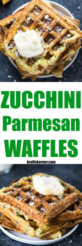 zucchini waffles on a plate topped with butter