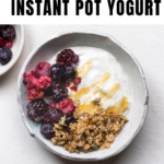 vanilla bean yogurt in a bowl with berries and granola
