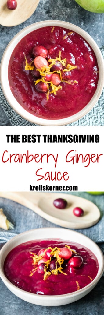 This Cranberry Sauce is filled with fresh orange juice, fresh ginger, Granny Smith apples and a touch of cinnamon. Your guests will love this sauce! Kroll's Korner