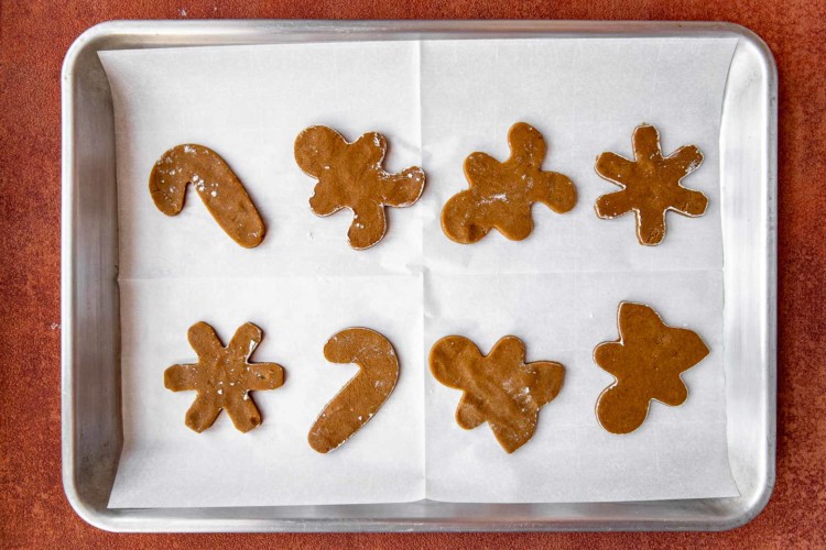 baked gingerbread cookies on a baking sheet