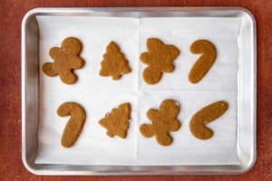 baked gingerbread cookies on a baking sheet