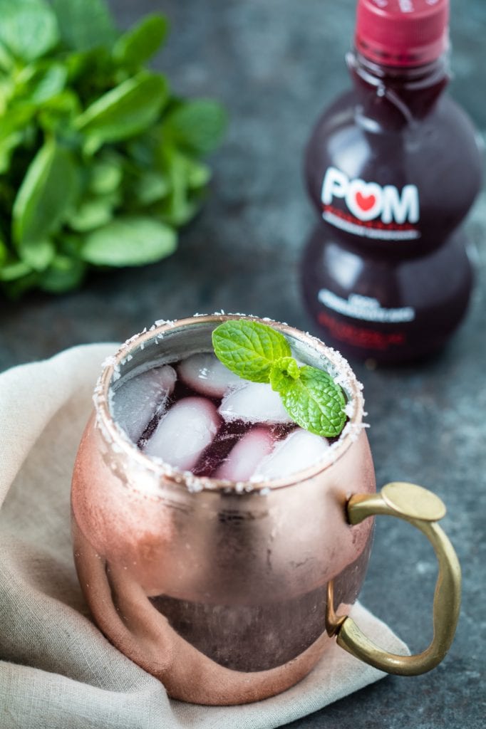 moscow mule made with pomegranate juice