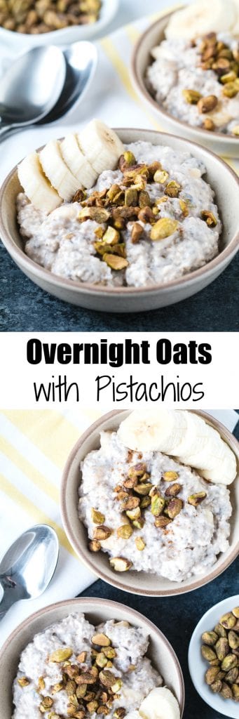 pistachio overnight oats in a tan bowl