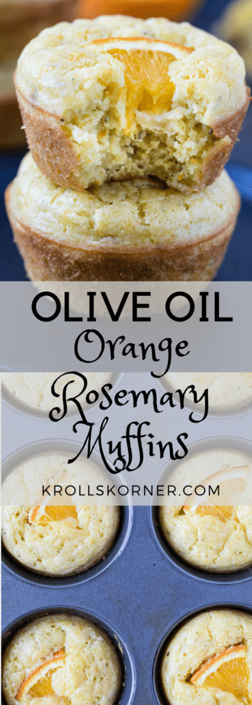 olive oil orange muffin on a blue board