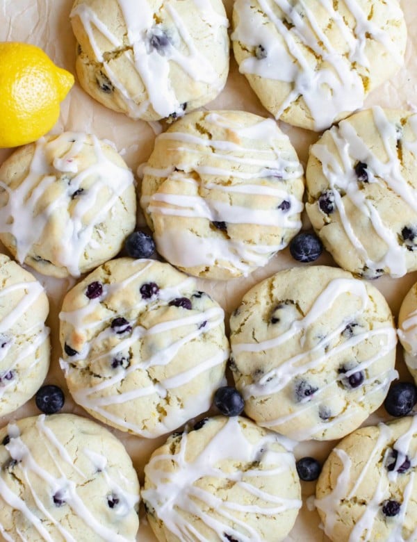 lemon blueberry cookies on parchment paper