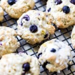 lemon blueberry cookies on a cooling rack