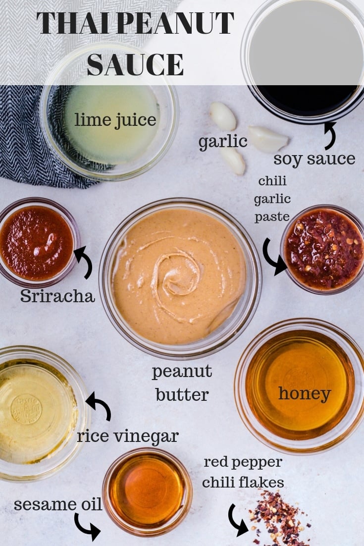 Sauces in small bowls for Thai Peanut Sauce