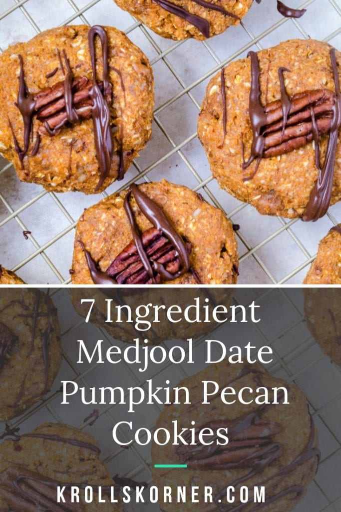 Pumpkin Pecan Cookies made with Medjool Dates topped with a pecan.