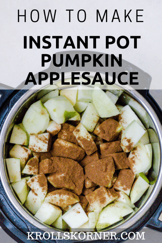 Diced granny smith apples with pumpkin pie spice on top of them in an Instant Pot