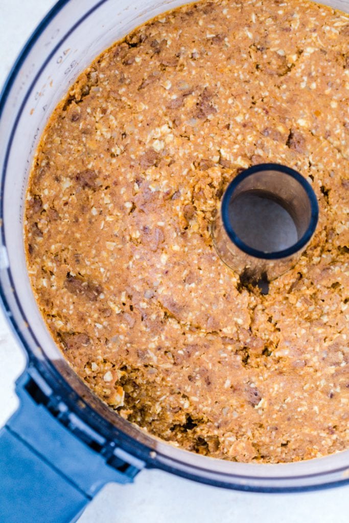 Pumpkin cookie dough in the food processor.