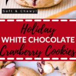 white chocolate cranberry cookies on a baking sheet