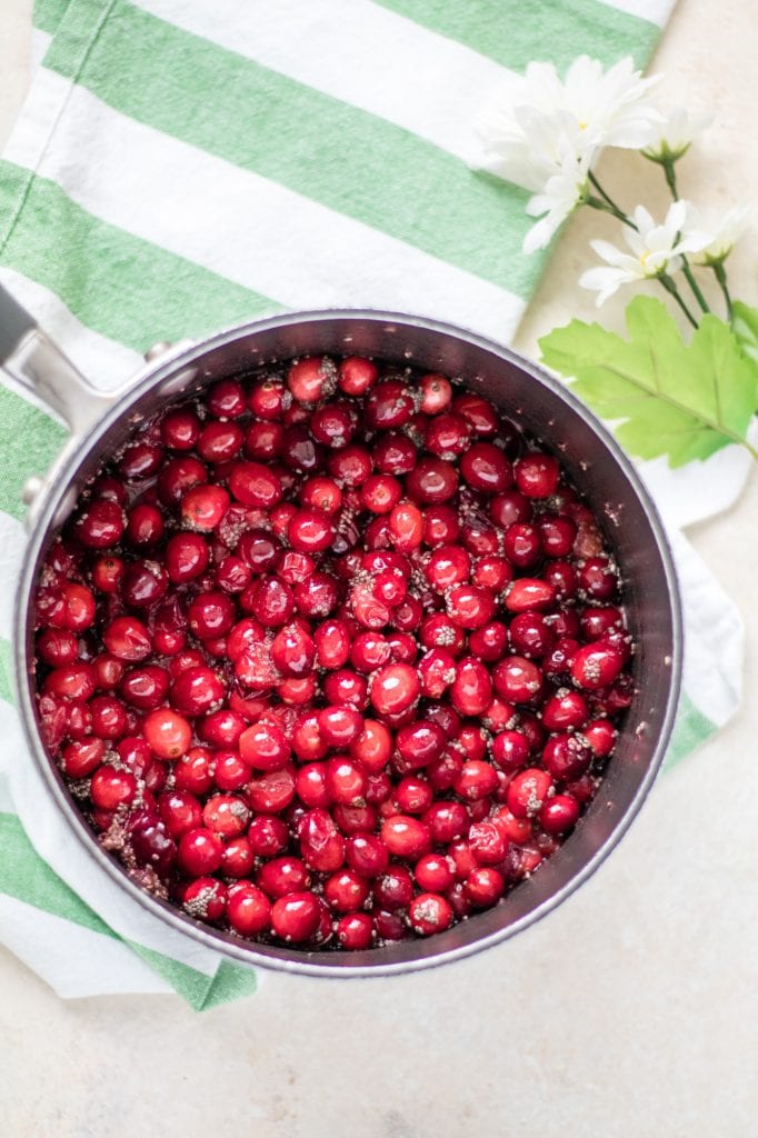 Fresh Cranberries in a medium sized sauce pan