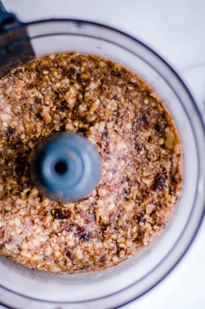 dates and walnuts in a food processor