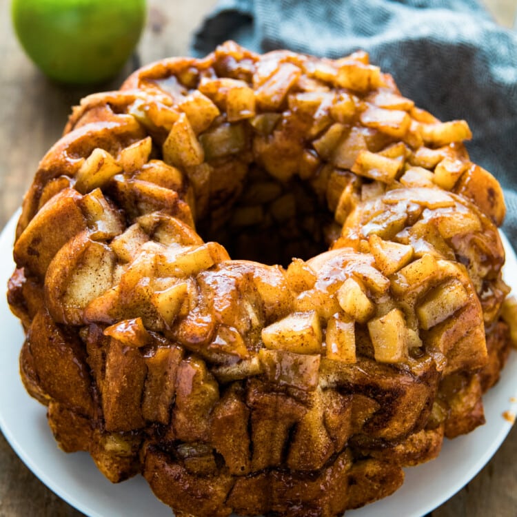 apple cinnamon monkey bread on a white plate