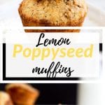 poppyssed muffins on a marble board made with lemon