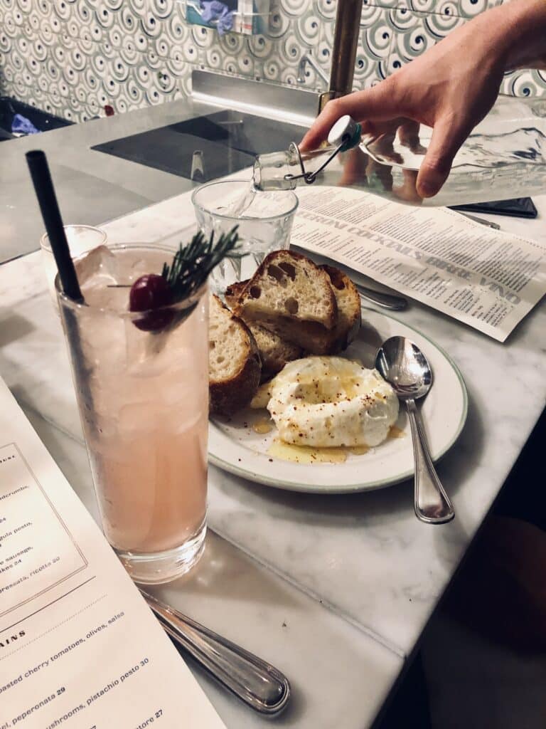 burrata at a restaurant in new york