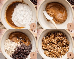 The wet ingredients fully whisked into a smooth, glossy brown batter in a large mixing bowl, showing a cohesive and creamy texture.