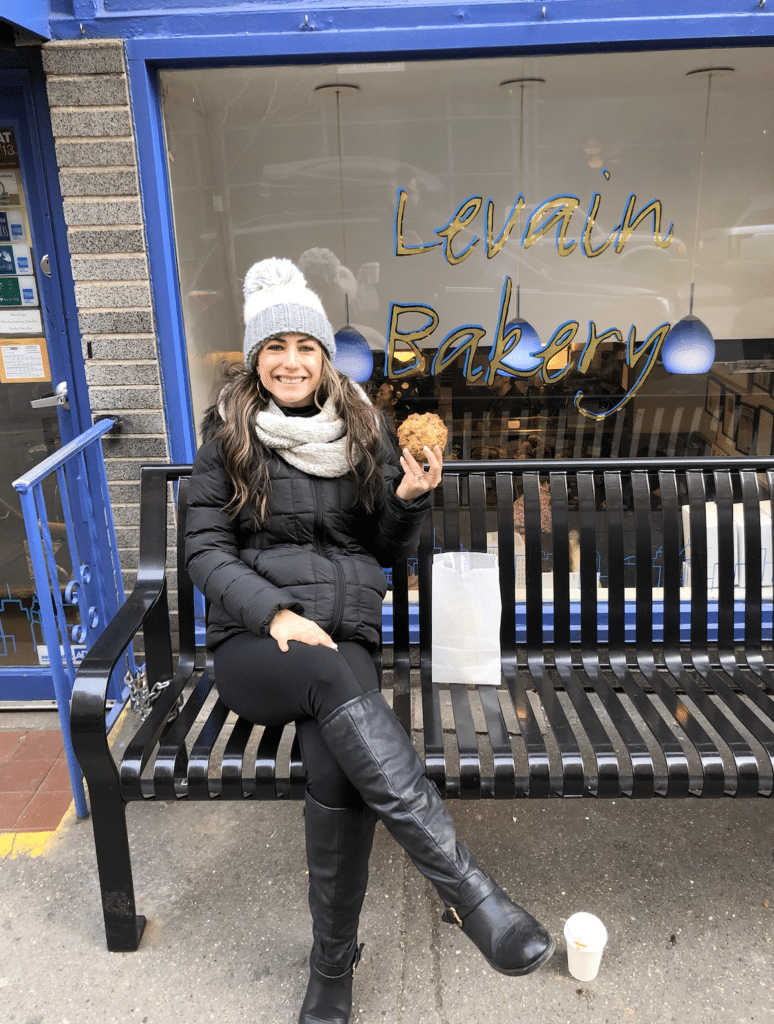 A woman sitting on a bench