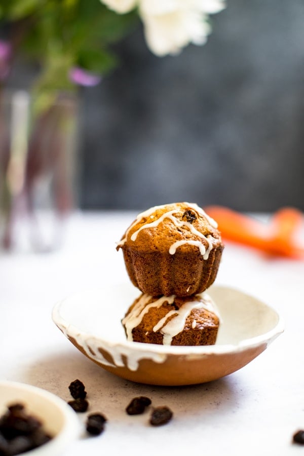 carrot cake muffins in a white bowl