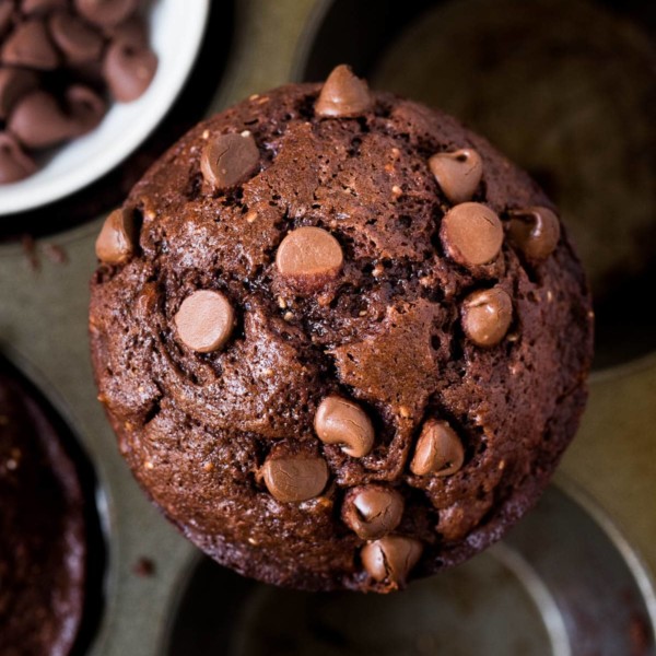jumbo chocolate muffins in a muffin tin