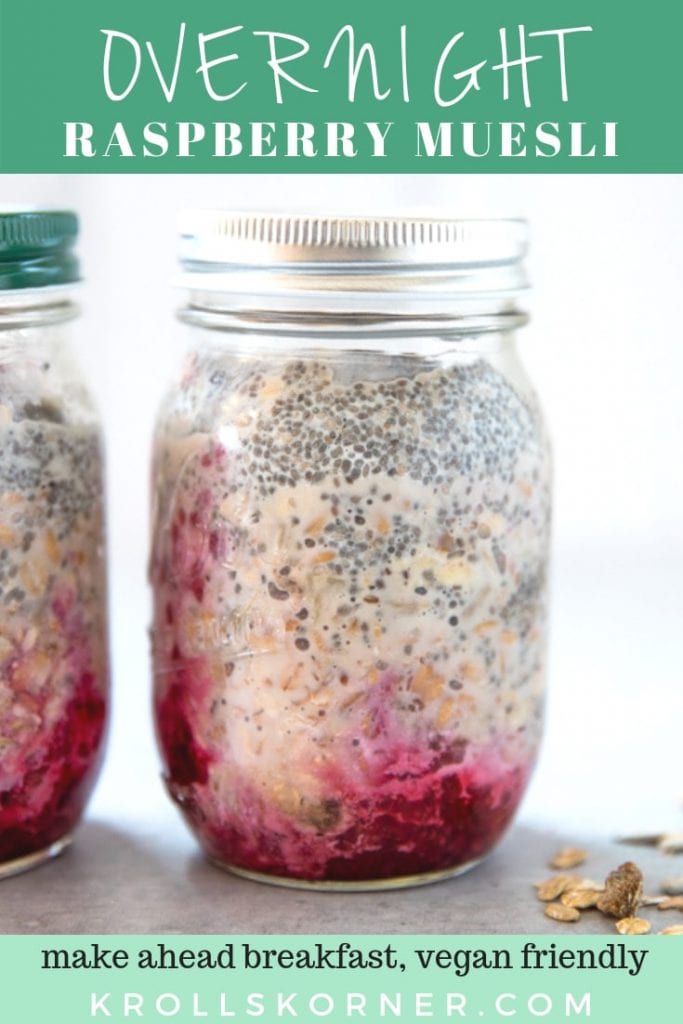 Muesli Raspberry overnight oats in a mason jar