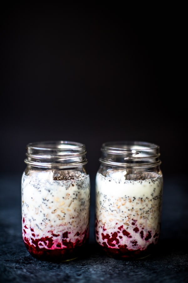 Muesli Raspberry overnight oats in a mason jar