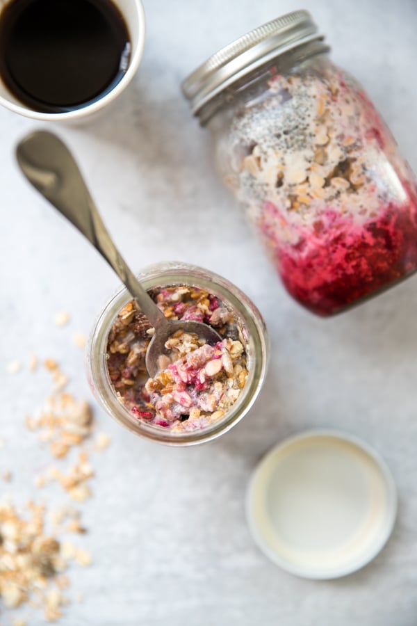 Muesli Raspberry overnight oats in a mason jar