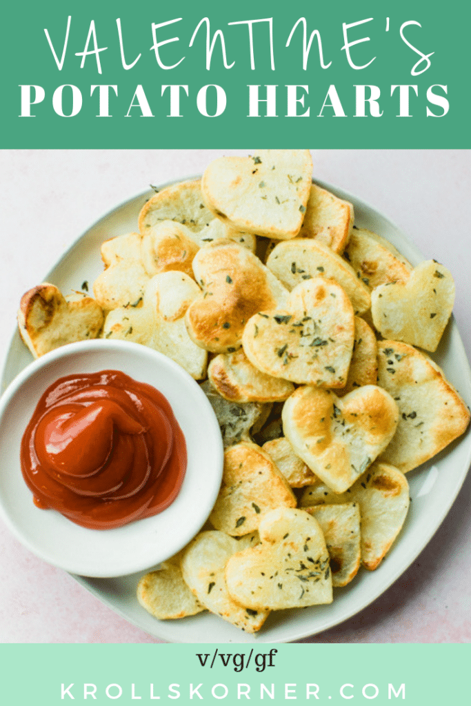 potatoes in the shape of hearts with ketchup